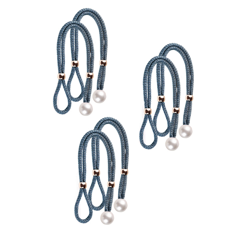 Curtain Tiebacks Pearl Strap Set 3 Pairs Decorative Buckle Holder Rings Hooks - White