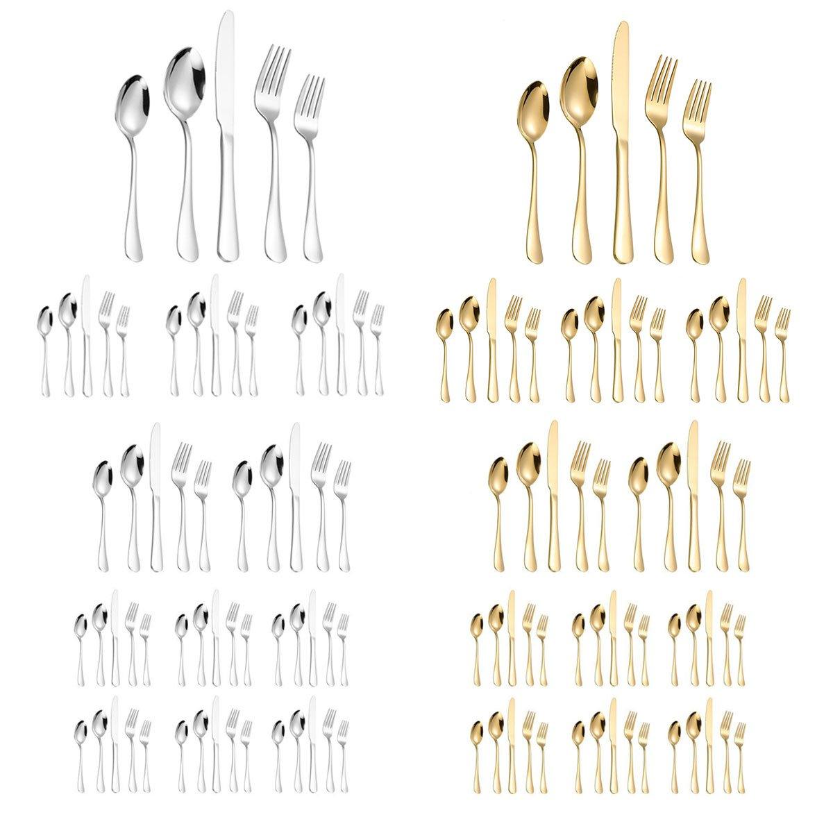 20/40pcs Stainless Steel Cutlery Set Knife Fork Spoon Western Hotel Tableware - Golden-40pcs