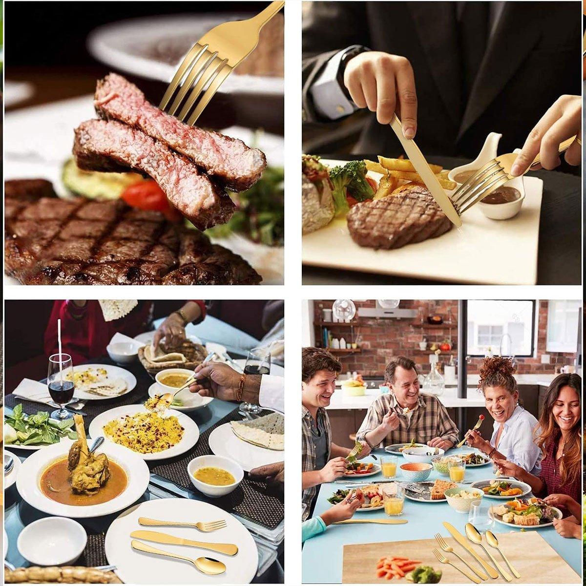 20/40pcs Stainless Steel Cutlery Set Knife Fork Spoon Western Hotel Tableware - Golden-40pcs