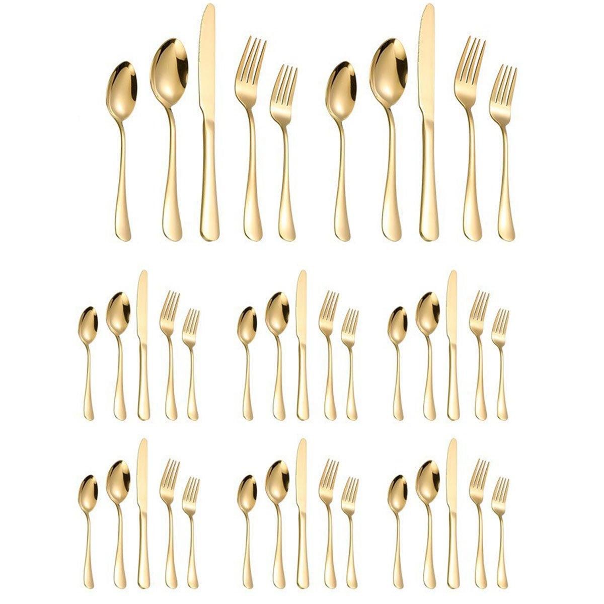 20/40pcs Stainless Steel Cutlery Set Knife Fork Spoon Western Hotel Tableware - Golden-40pcs