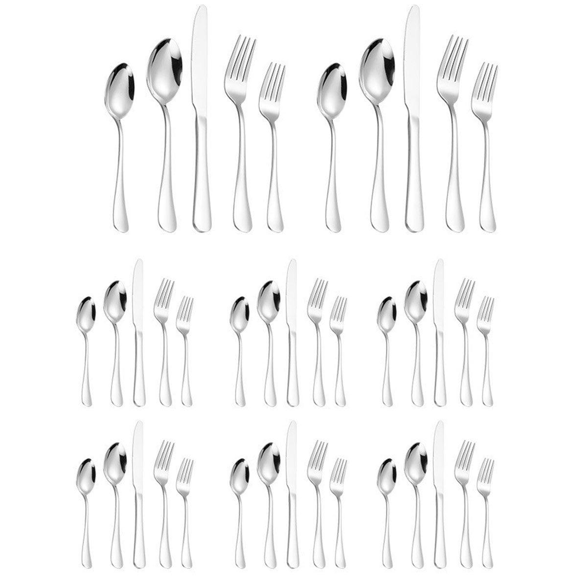 20/40pcs Stainless Steel Cutlery Set Knife Fork Spoon Western Hotel Tableware - Silver-40pcs