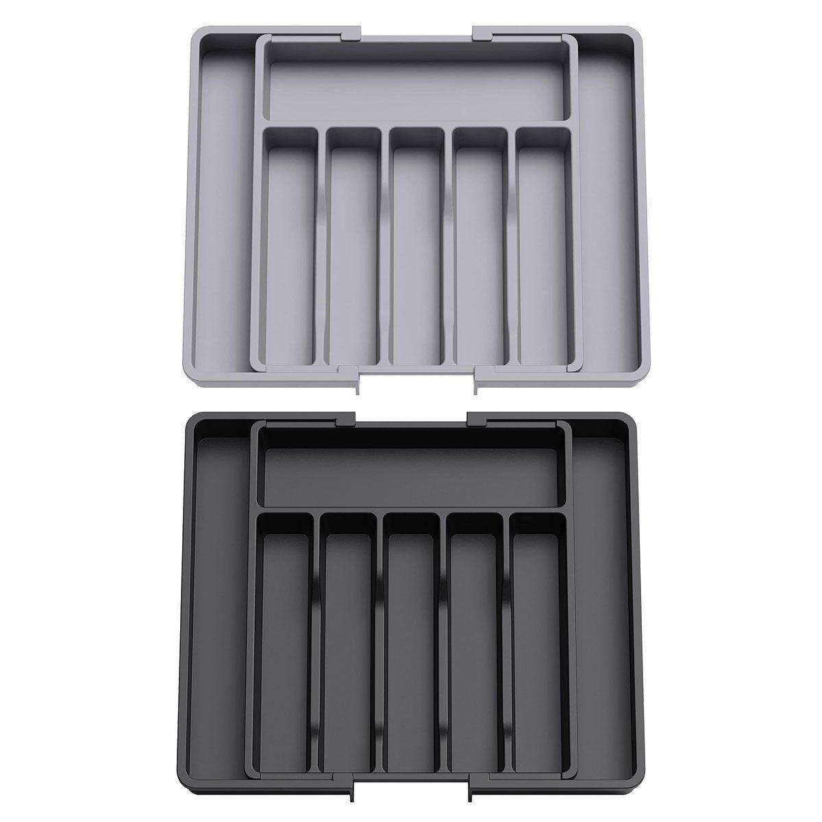 Extendable Cutlery Storage Box Household Portable Retractable Tray Organizer - Black