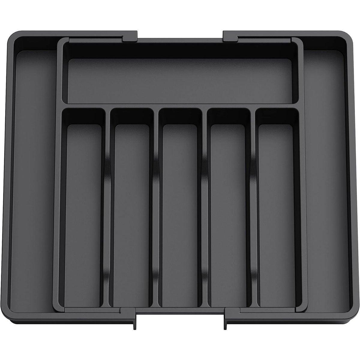 Extendable Cutlery Storage Box Household Portable Retractable Tray Organizer - Black