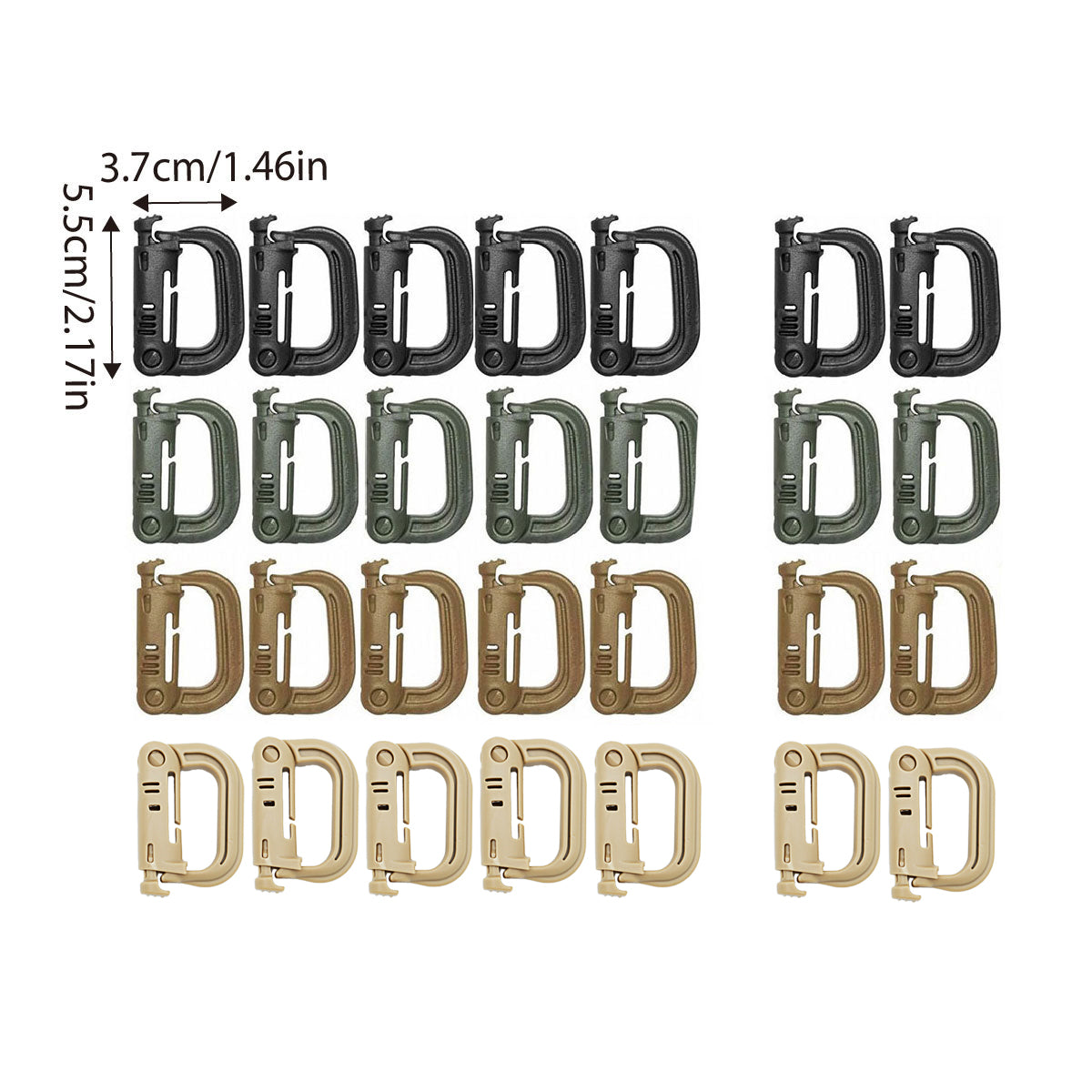 2/5pcs Outdoor D-ring Buckle for Backpack Mountaineering Hiking Camping Clip - 5pcs-Black