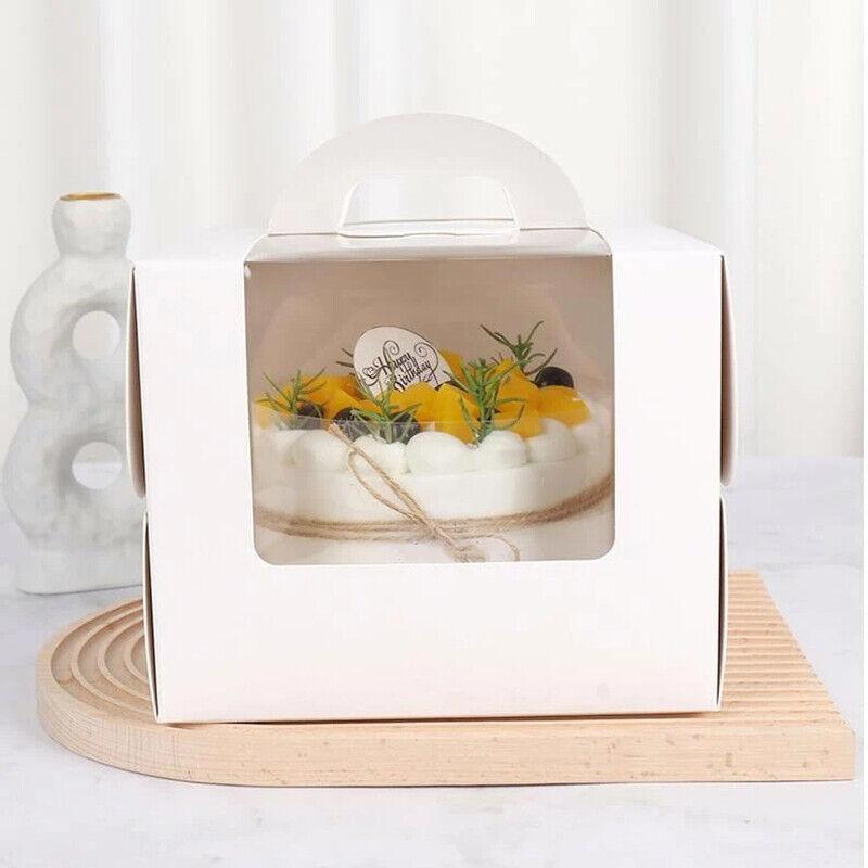 8 Inch Cake Box with Window Paper Packaging Box Handle for Party Wedding Bakery - 10PCS