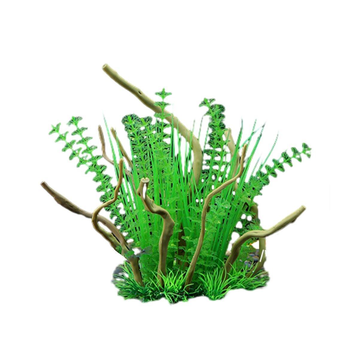 Aquarium Landscaping Decoration Artificial Wood and Plants Fish Tank Ornament - CM1901-Green
