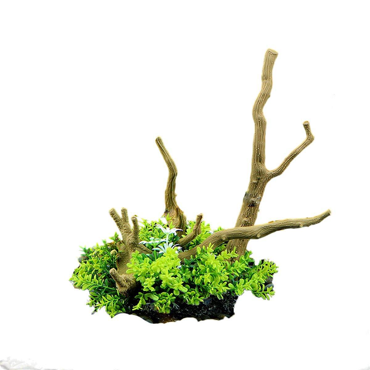 Aquarium Landscaping Decoration Artificial Wood and Plants Fish Tank Ornament - CM1901-Green