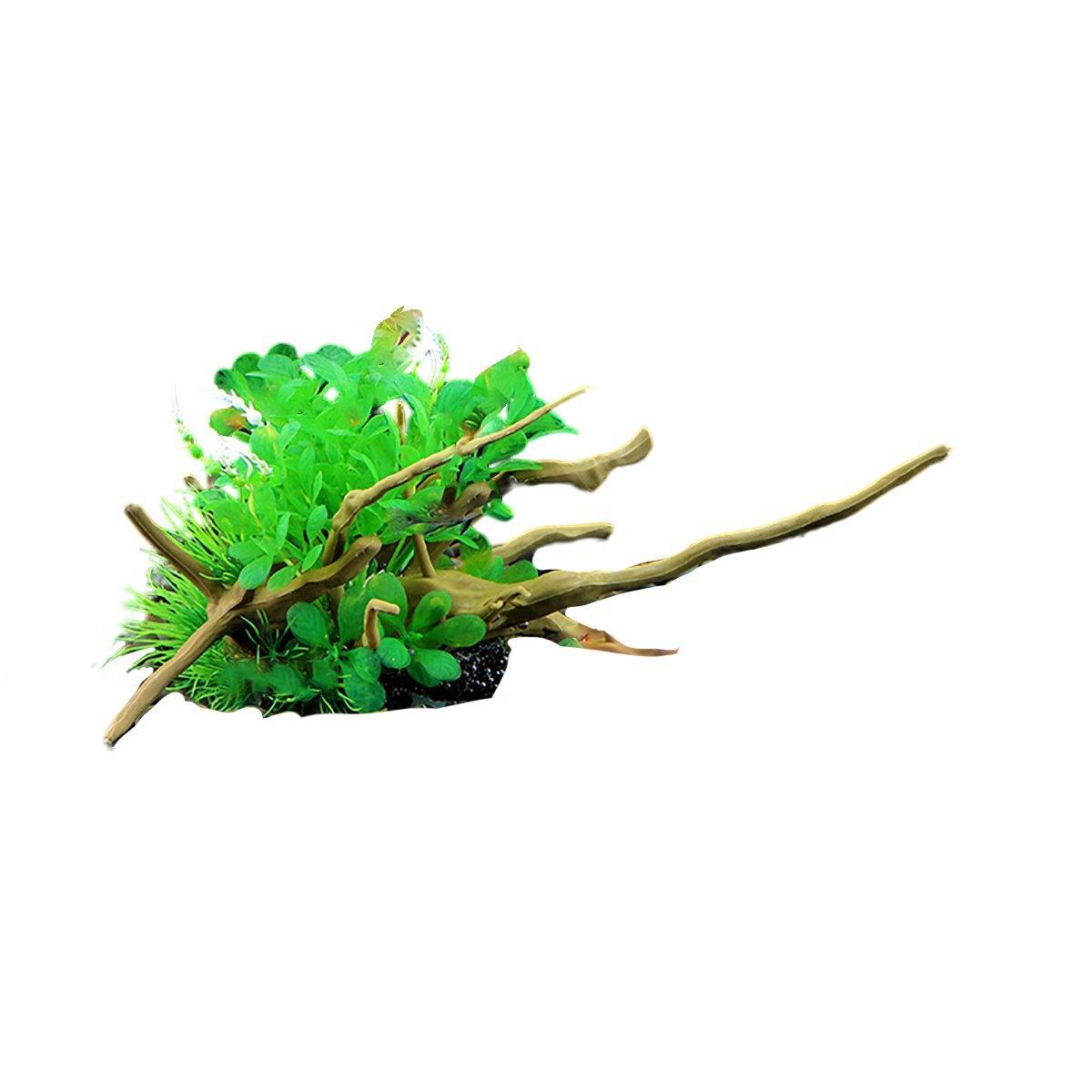 Aquarium Landscaping Decoration Artificial Wood and Plants Fish Tank Ornament - CM1901-Green