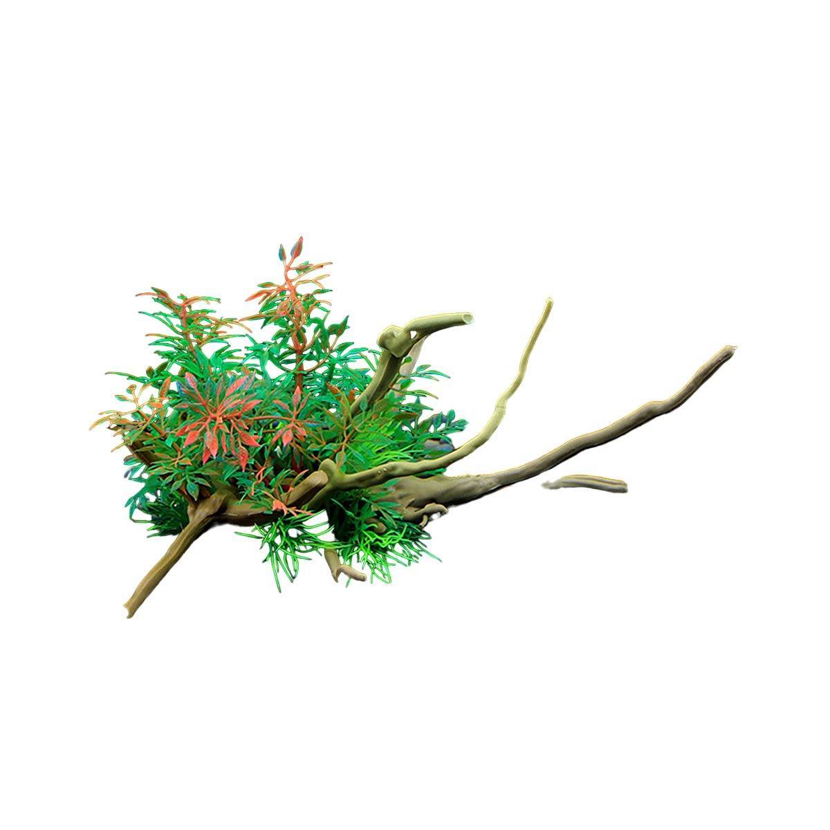 Aquarium Landscaping Decoration Artificial Wood and Plants Fish Tank Ornament - CM1901-Green