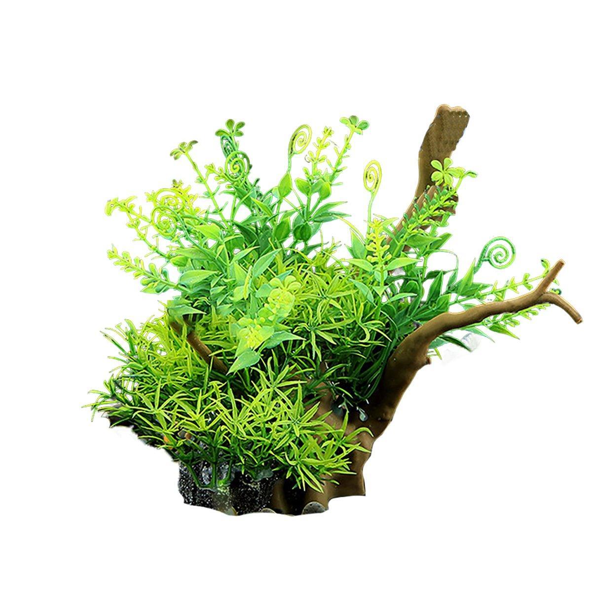 Aquarium Landscaping Decoration Artificial Wood and Plants Fish Tank Ornament - CM2401-Green