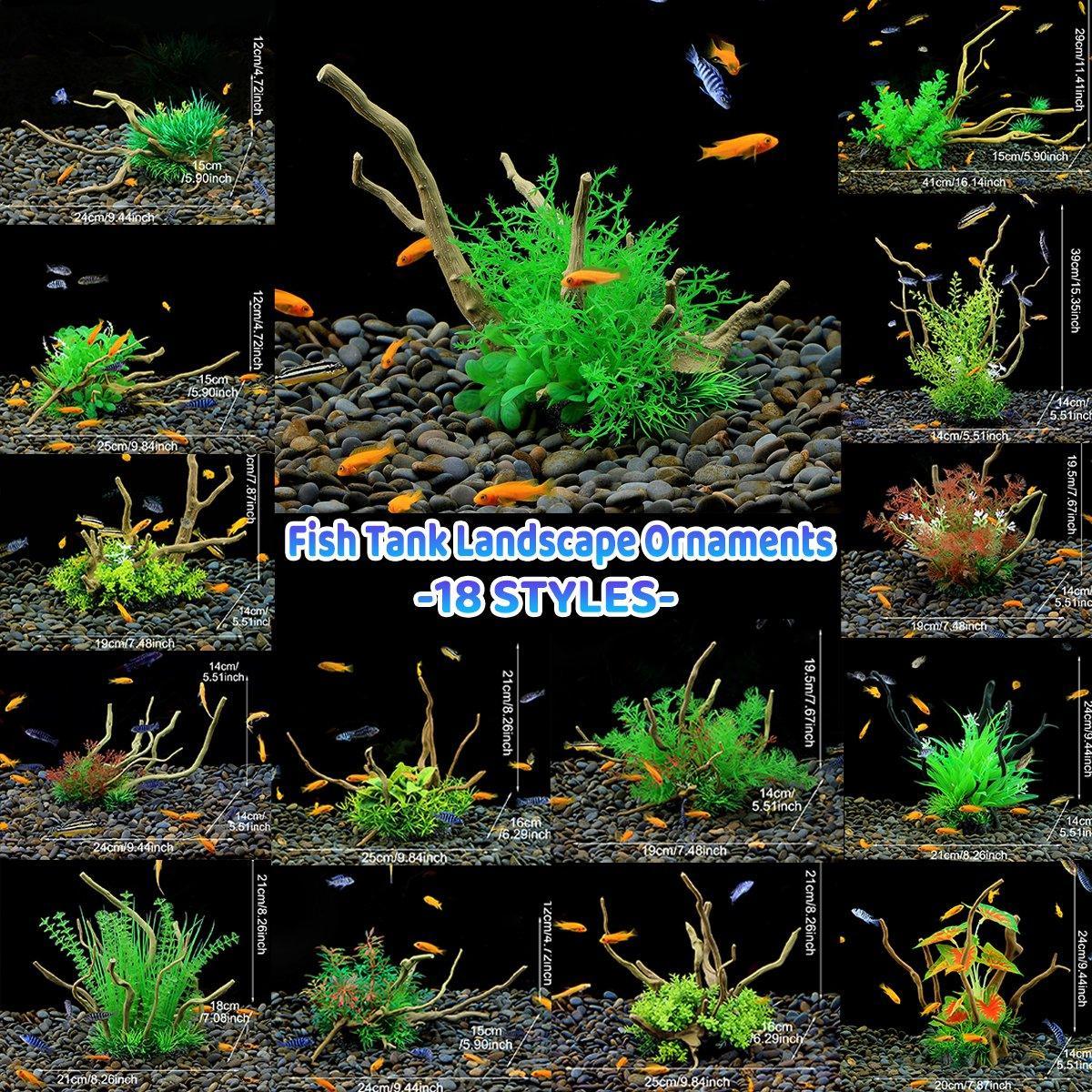 Aquarium Landscaping Decoration Artificial Wood and Plants Fish Tank Ornament - CM2502-Green