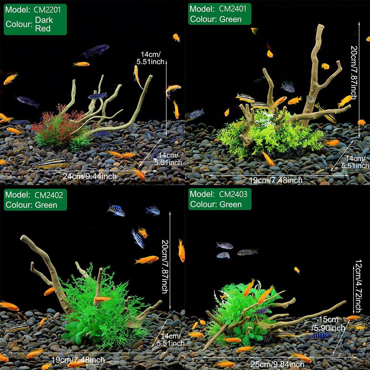 Aquarium Landscaping Decoration Artificial Wood and Plants Fish Tank Ornament - CM2503-Green