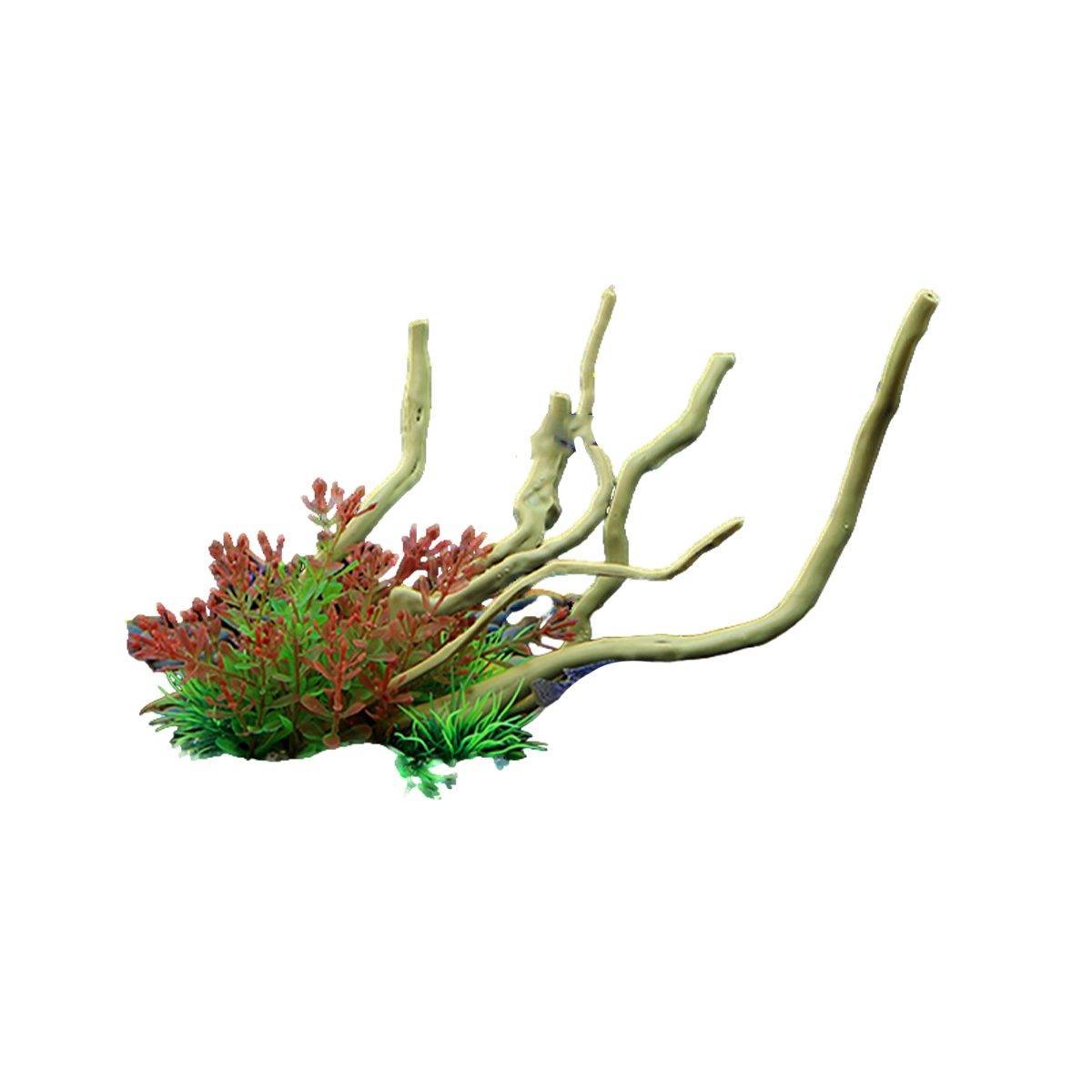 Aquarium Landscaping Decoration Artificial Wood and Plants Fish Tank Ornament - CM2503-Green