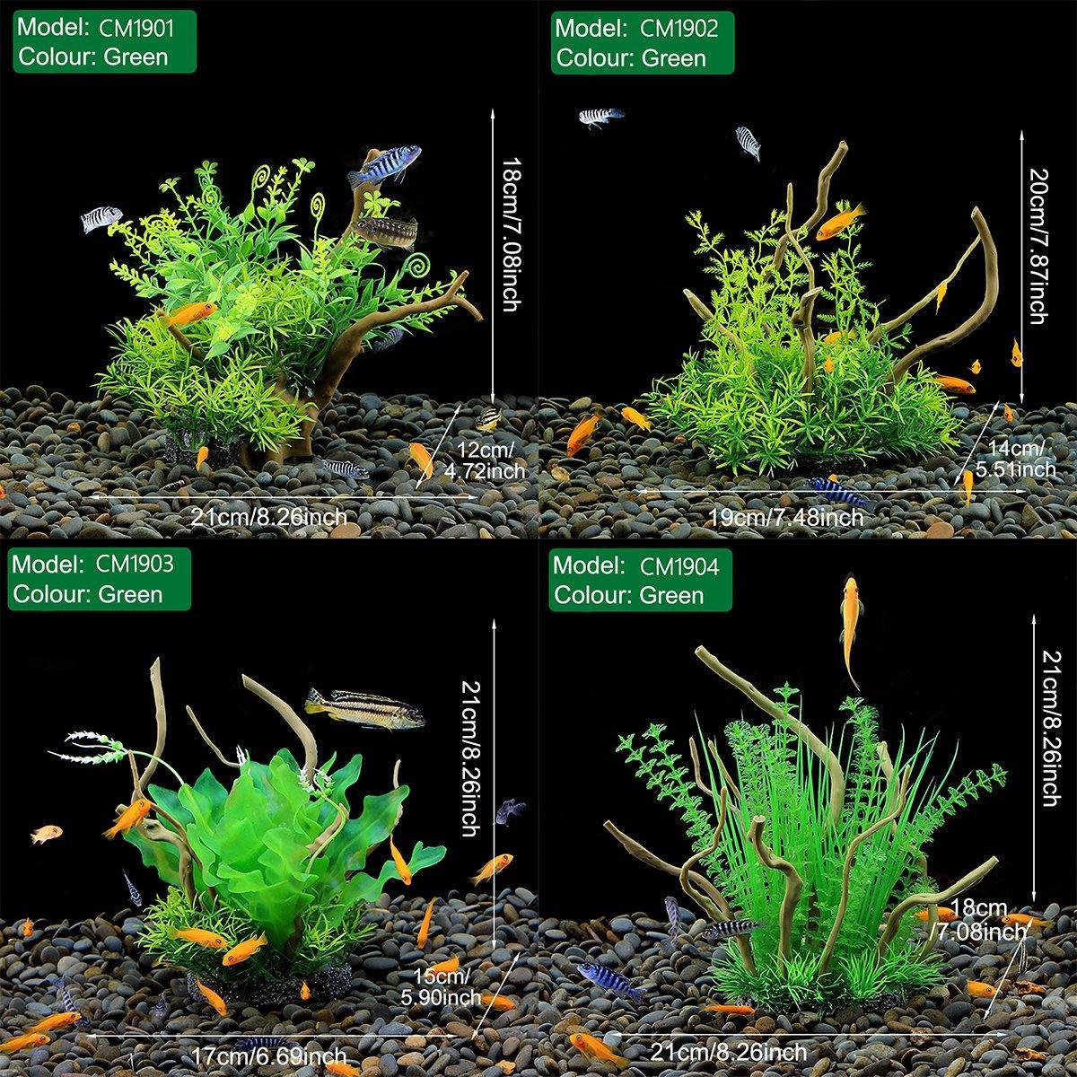 Aquarium Landscaping Decoration Artificial Wood and Plants Fish Tank Ornament - CM3302-Green