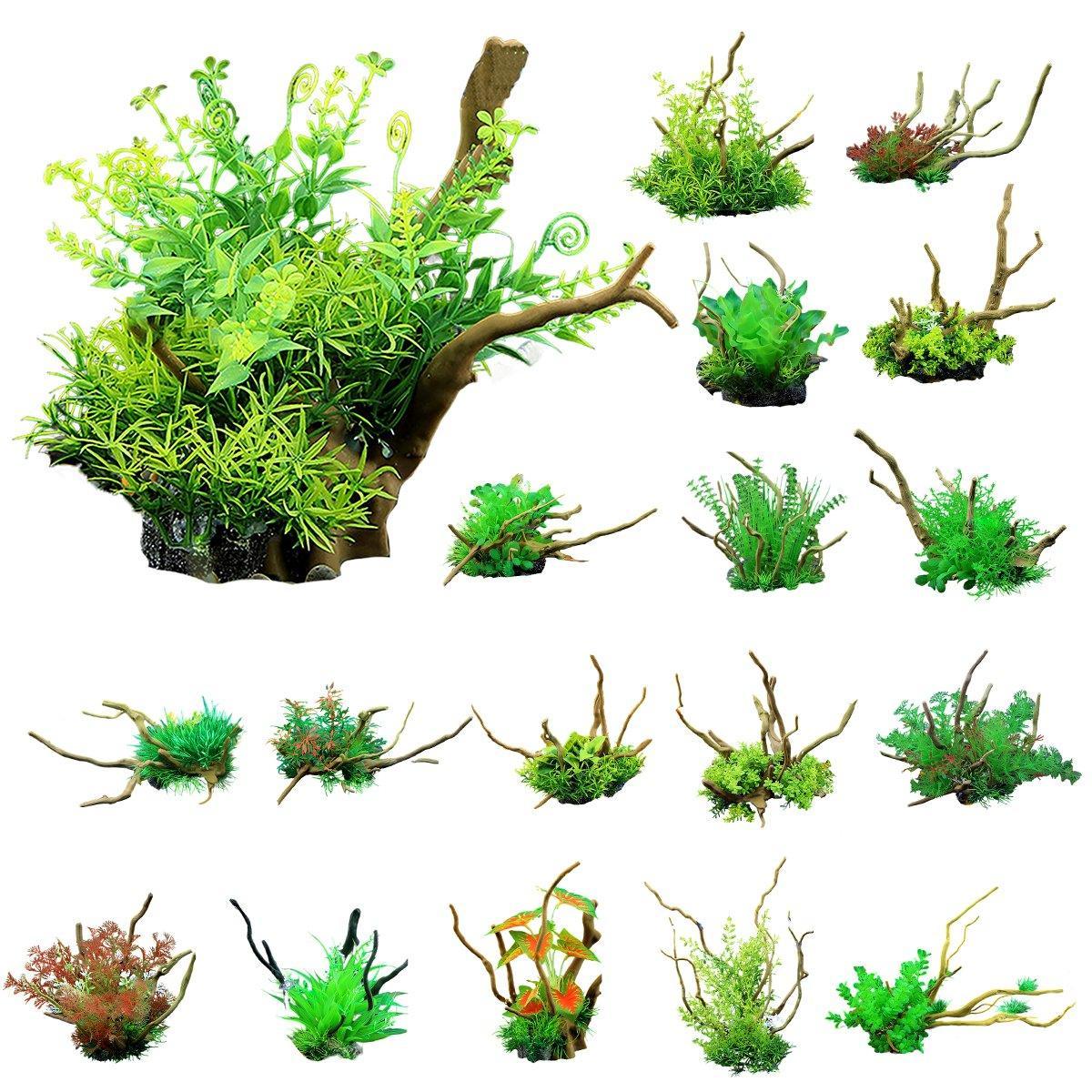 Aquarium Landscaping Decoration Artificial Wood and Plants Fish Tank Ornament - CM3303-Green Orange