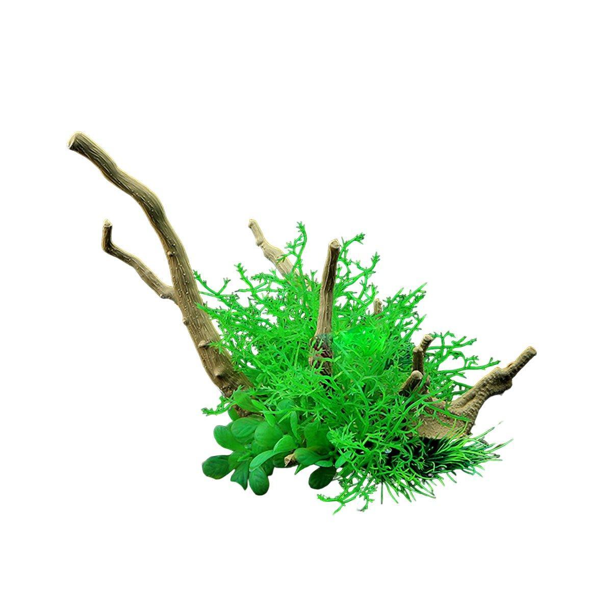 Aquarium Landscaping Decoration Artificial Wood and Plants Fish Tank Ornament - CM3303-Green Orange
