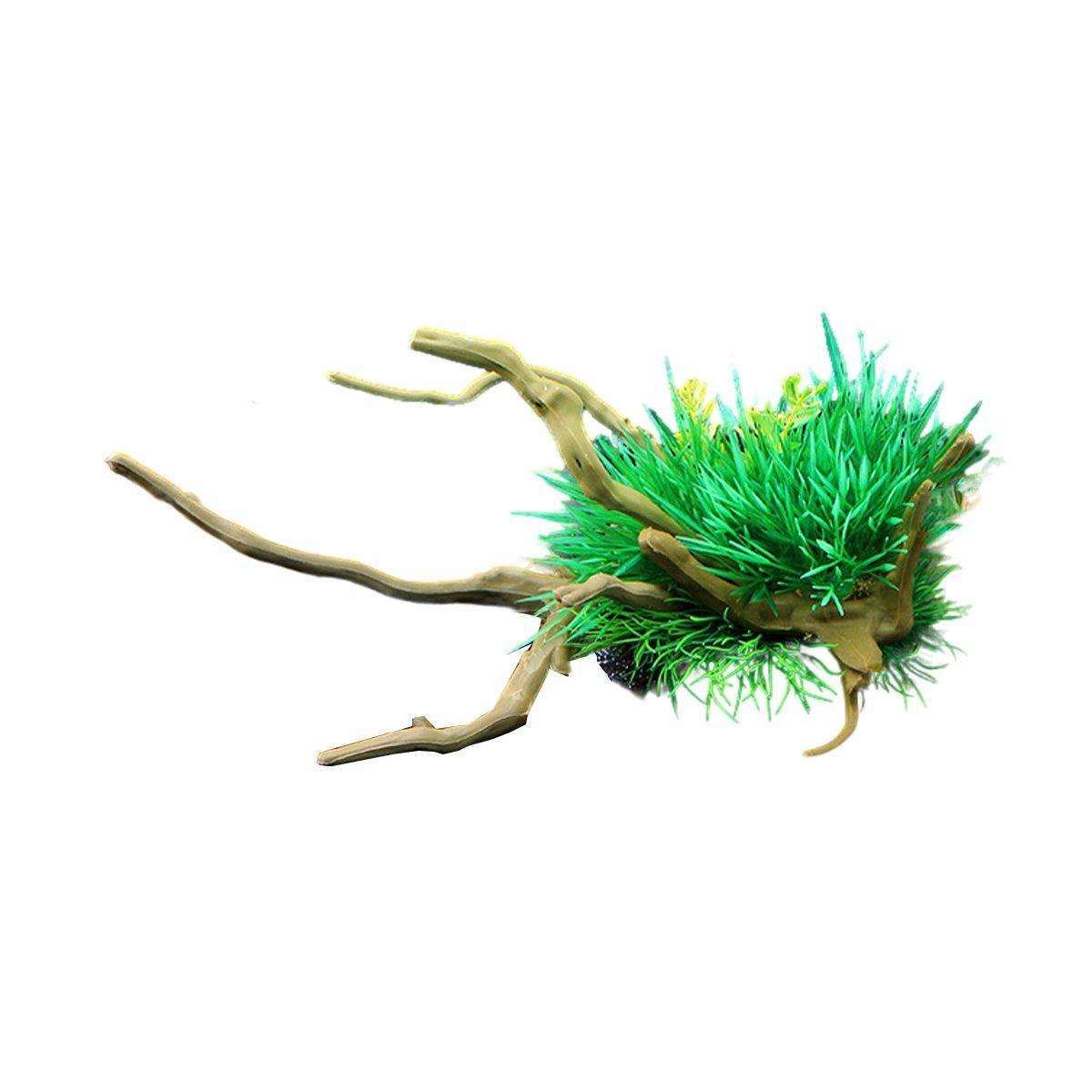 Aquarium Landscaping Decoration Artificial Wood and Plants Fish Tank Ornament - CM3303-Green Orange