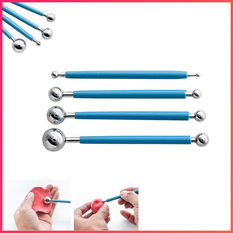 4X Fondant Cake Flower Decorating Clay Sugarcraft Ball Engraved Embossing Stick - Hot pink