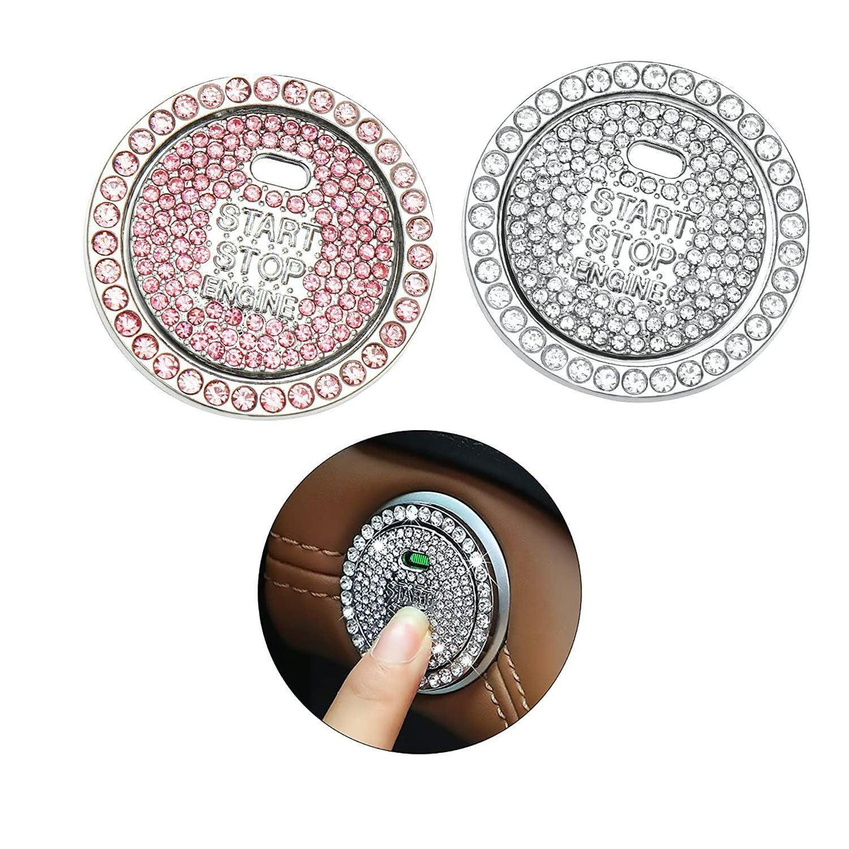 Bling Crystal Ring For Car One Key Engine Start Stop Decoration Button - Pink