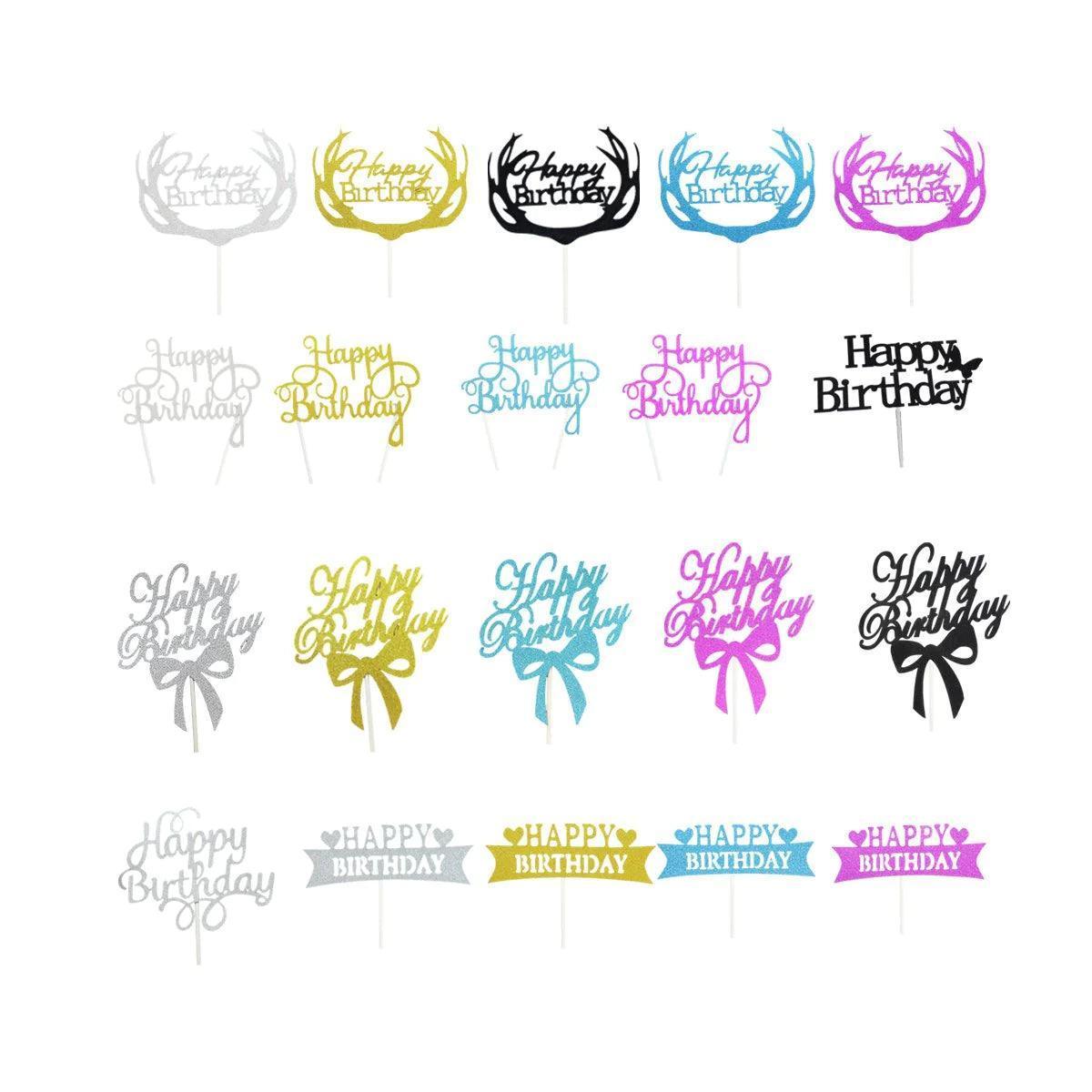 Happy Birthday Cake Topper Colour Printed Acrylic Party Decorations - Black-Deer