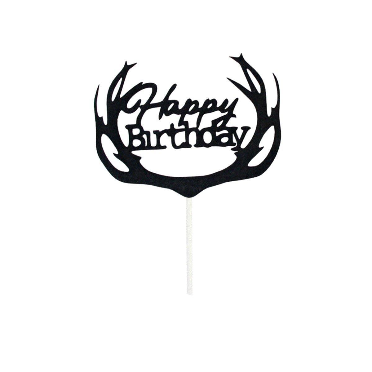Happy Birthday Cake Topper Colour Printed Acrylic Party Decorations - Black-Deer