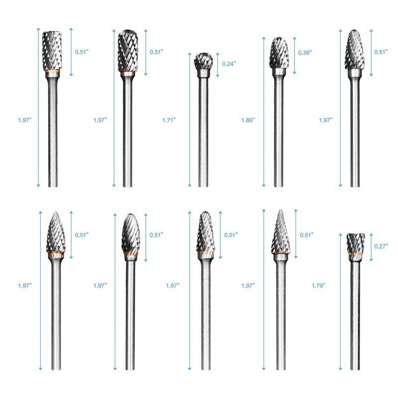 10Pcs Tungsten Steel Carbide 6mm Rotary Burr Set for Die Grinder