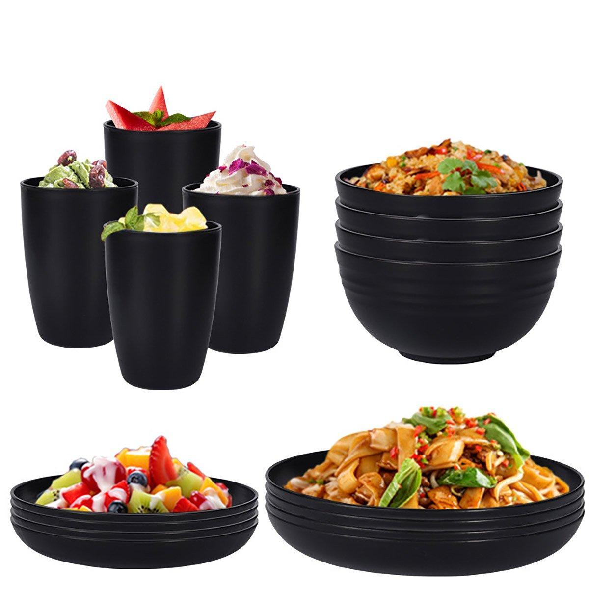 16PCS Eco-Friendly Wheat Straw Portable Tableware Set with Plate Bowl Cup