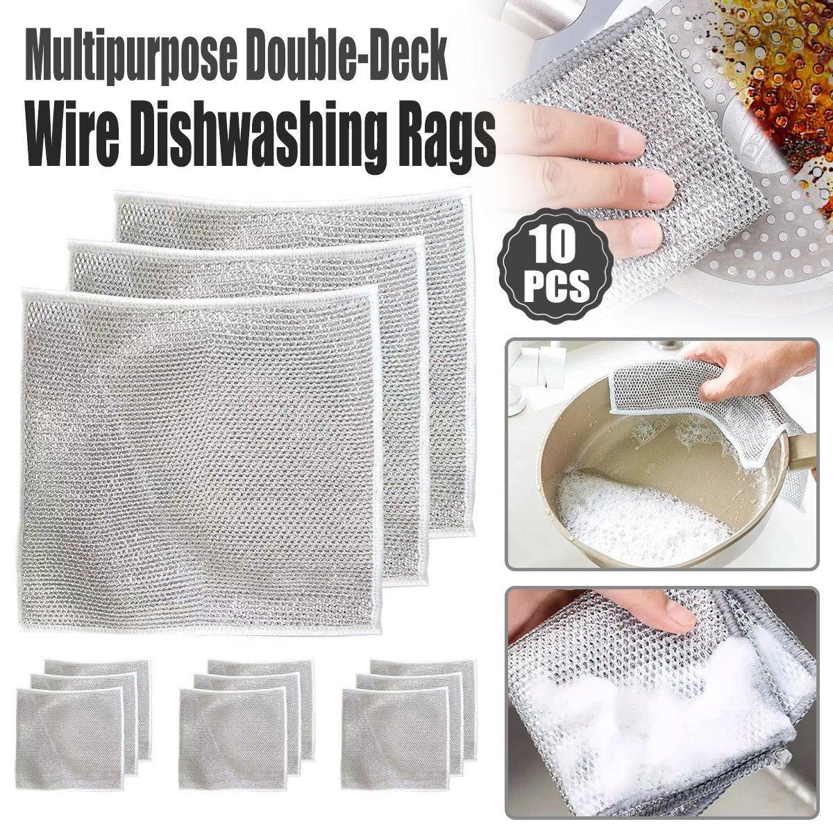10PCS Double Layer Dishcloth Non-stick Oil Kitchen Cleaning Cloth Metal Fiber