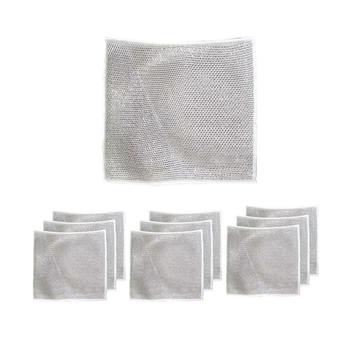 10PCS Double Layer Dishcloth Non-stick Oil Kitchen Cleaning Cloth Metal Fiber