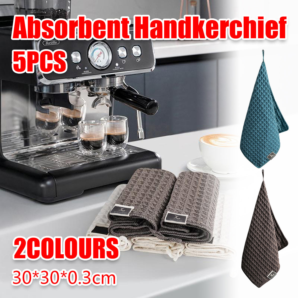 5PCS Waffle Cleaning Cloth Coffee Machine Bar Towel Dish Rag Absorbent - Coffee