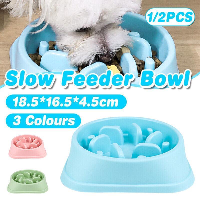 Dog-Bowl Dishes Slow-Feeder Large Pet-Eat Dogs Food-Nonslip Interactive - Blue