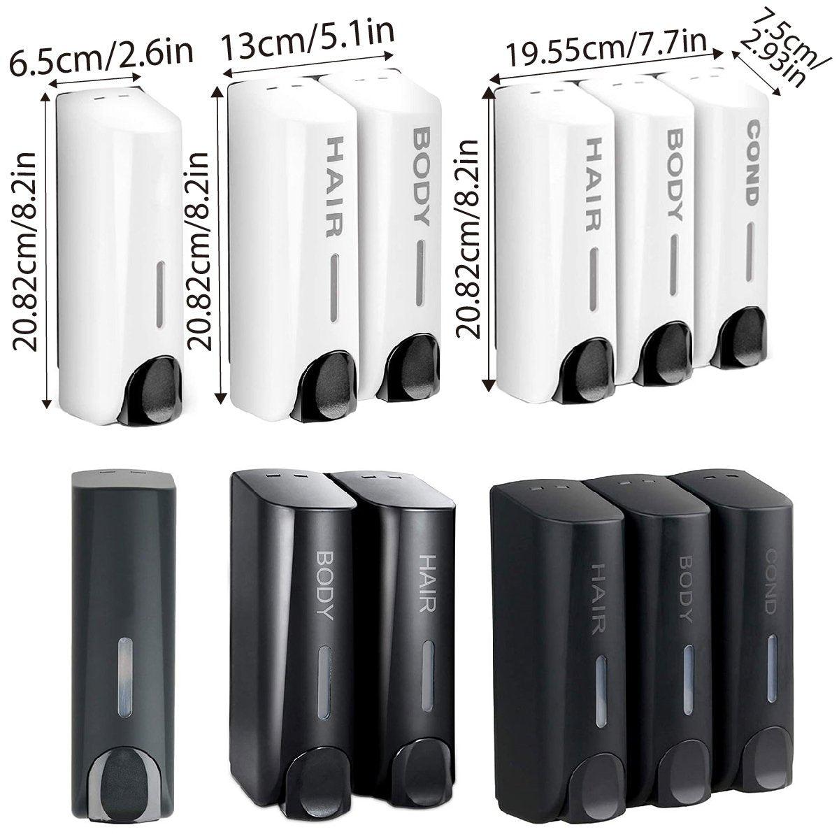 Hotel Wall Mounted Soap Dispenser Bathroom Shampoo Shower Gel Hand Soap Box - Black-Double