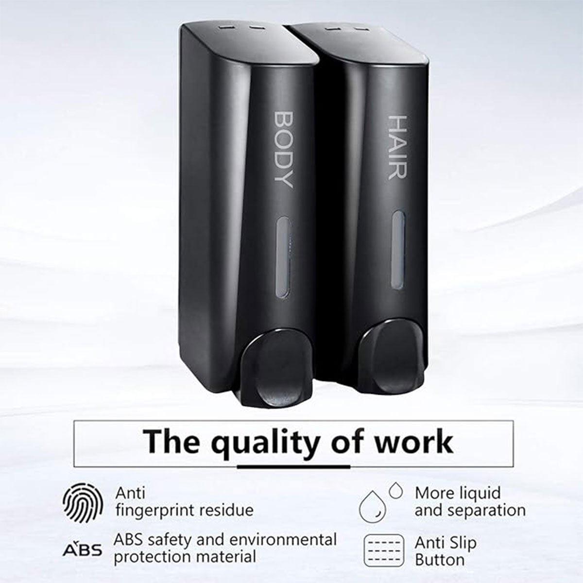 Hotel Wall Mounted Soap Dispenser Bathroom Shampoo Shower Gel Hand Soap Box - Black-Double