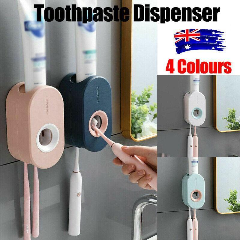 Automatic Toothpaste Dispenser Bathroom Wall-Mounted Rack Toothbrush Holder - White