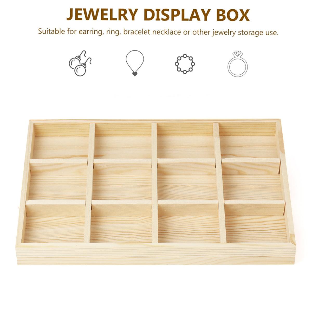 Wooden Jewellery Storage Box Display Tray Organizer for Rings Earrings Necklaces - Twelve Grids