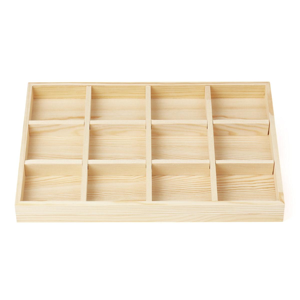 Wooden Jewellery Storage Box Display Tray Organizer for Rings Earrings Necklaces - Twelve Grids