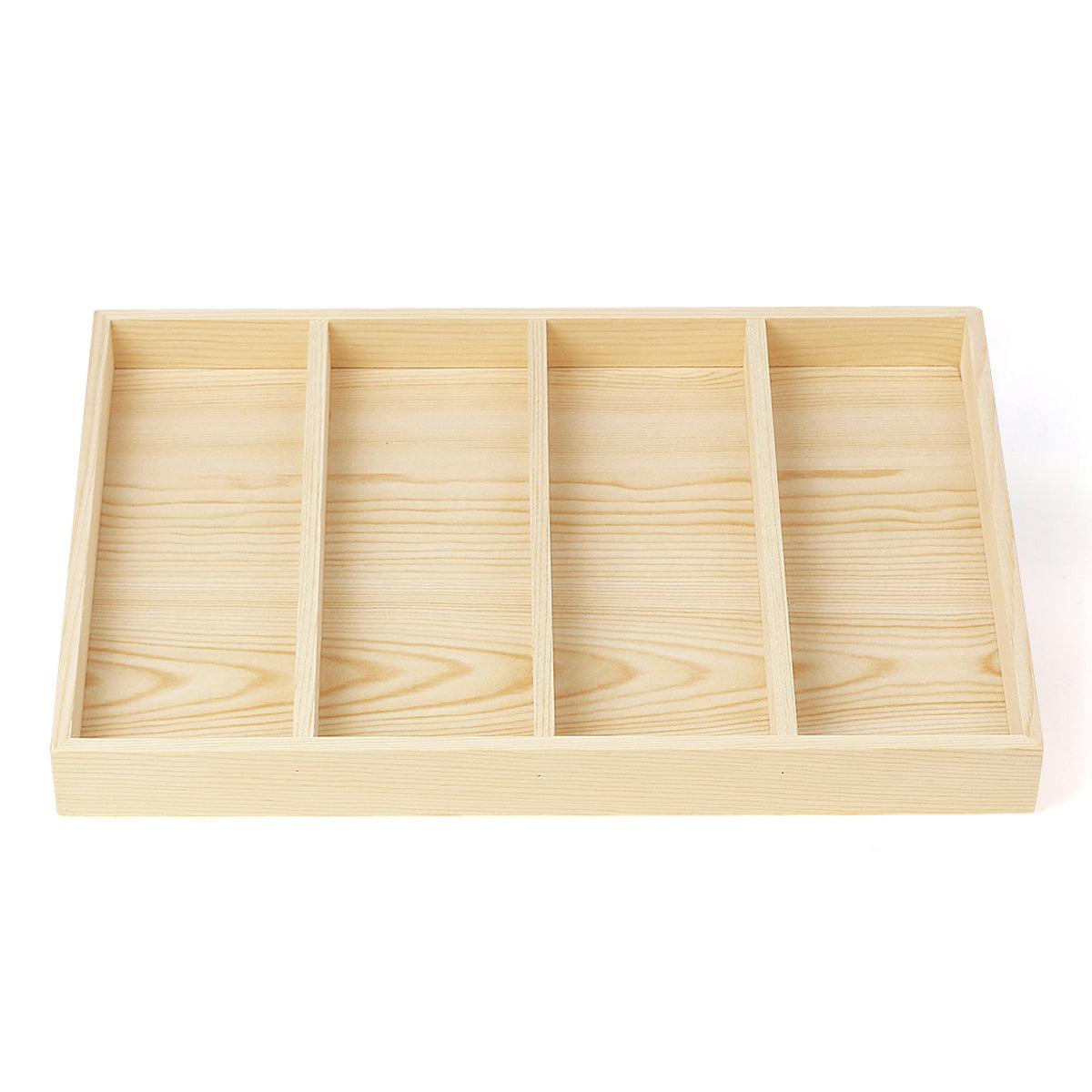 Wooden Jewellery Storage Box Display Tray Organizer for Rings Earrings Necklaces - Four Grids