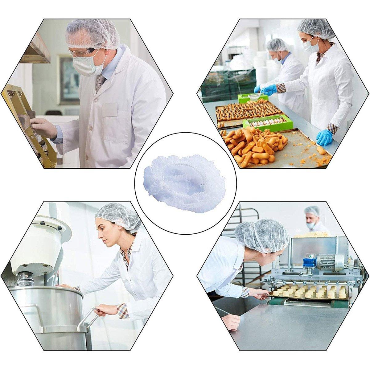 100pcs Disposable Non Woven Hairnet Caps for Food Service Kitchen Work Use