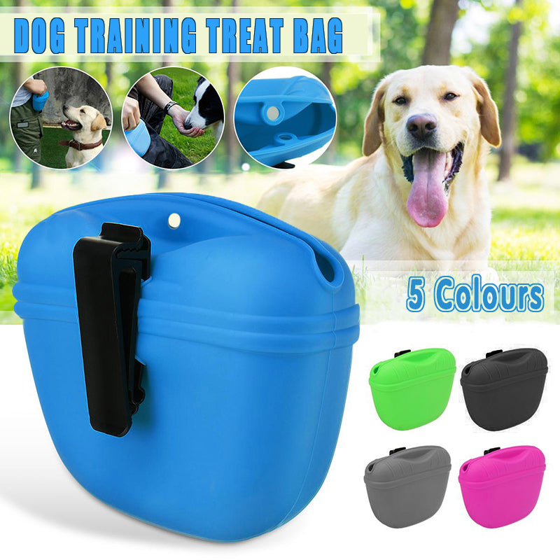 Pet Silicone Training Treat Bag Pouch With Clip Waist Pack Feed Dog - Blue