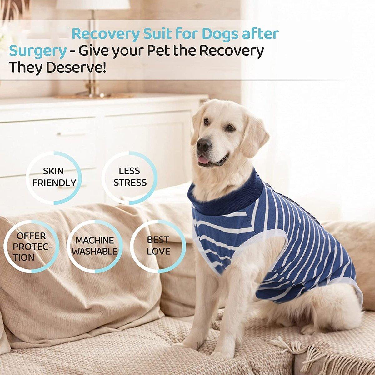 Dog Recovery Suit Anti-Lick Wound Protector Pet Clothing Post-Surgery Belly - Stripes-S