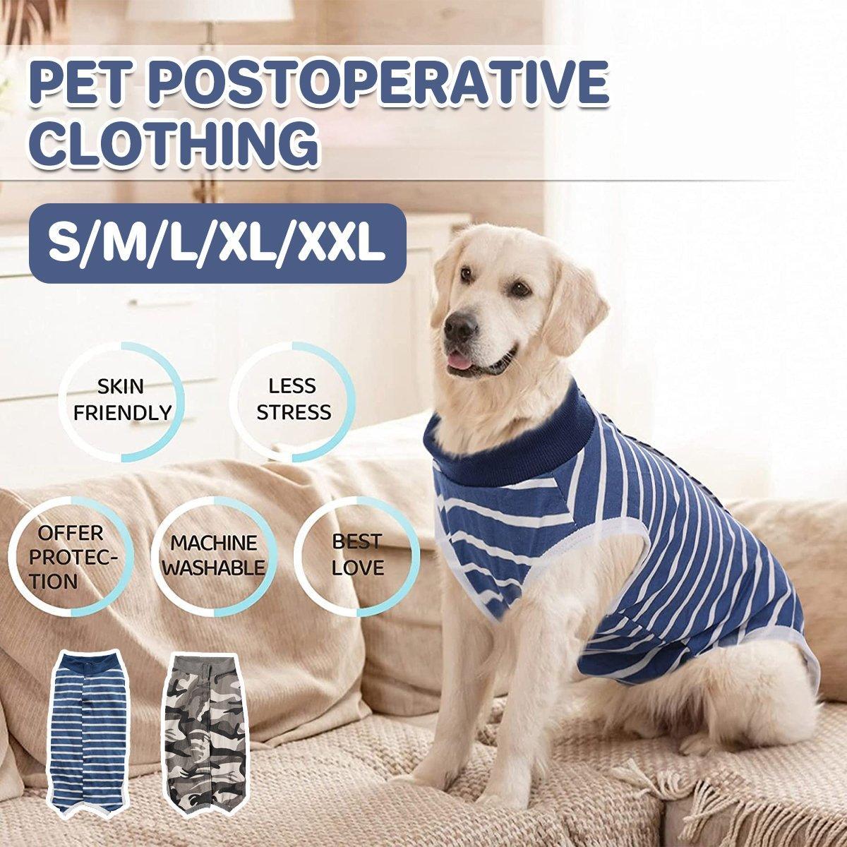 Dog Recovery Suit Anti-Lick Wound Protector Pet Clothing Post-Surgery Belly - Stripes-XL