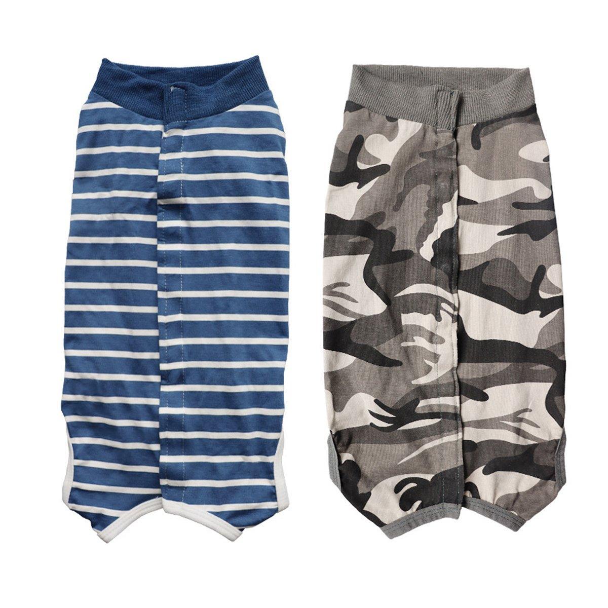 Dog Recovery Suit Anti-Lick Wound Protector Pet Clothing Post-Surgery Belly - Stripes-XL