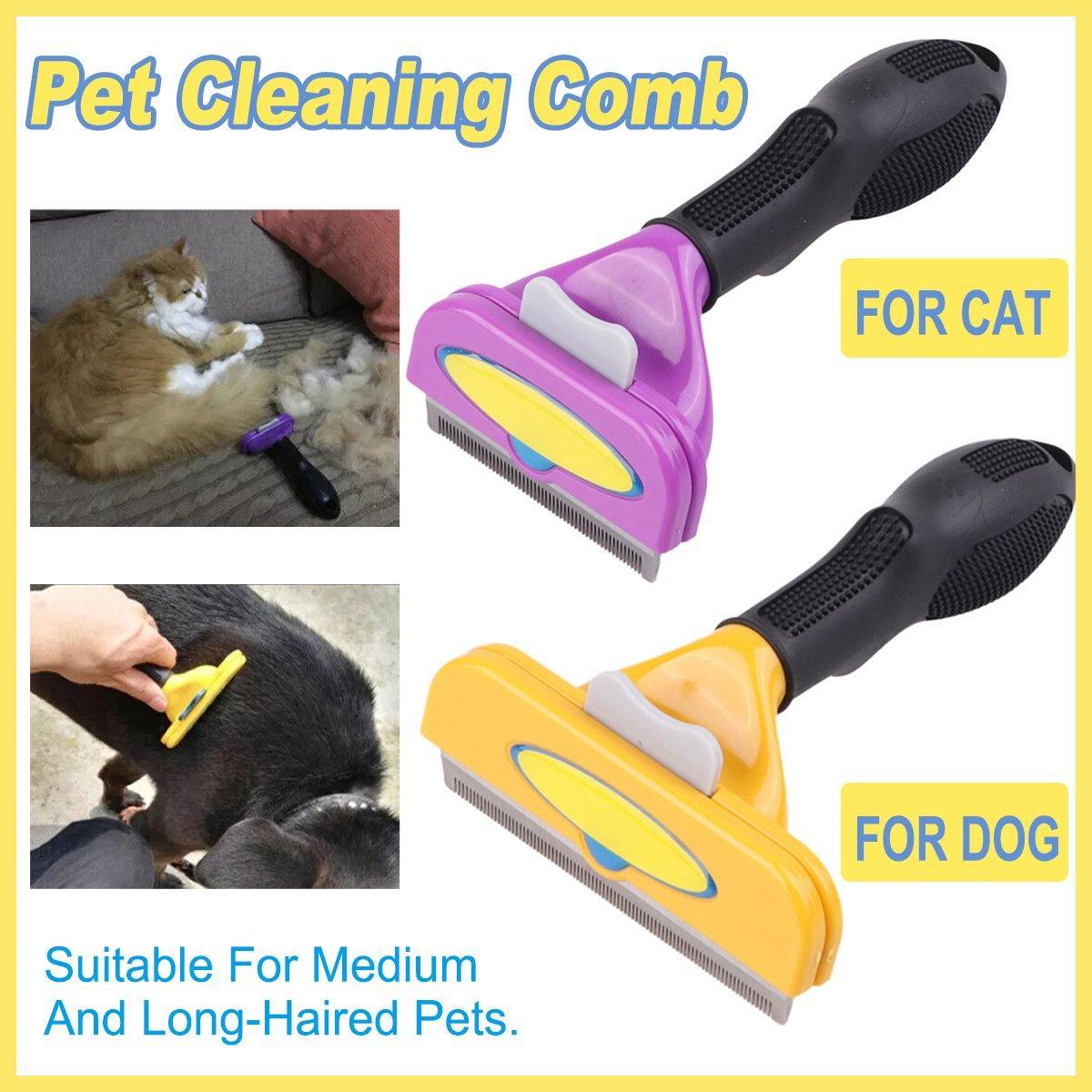 Pet Hair Removal Brush Deshedding Tool for Cats Dogs Grooming Comb Fur Remover - Yellow