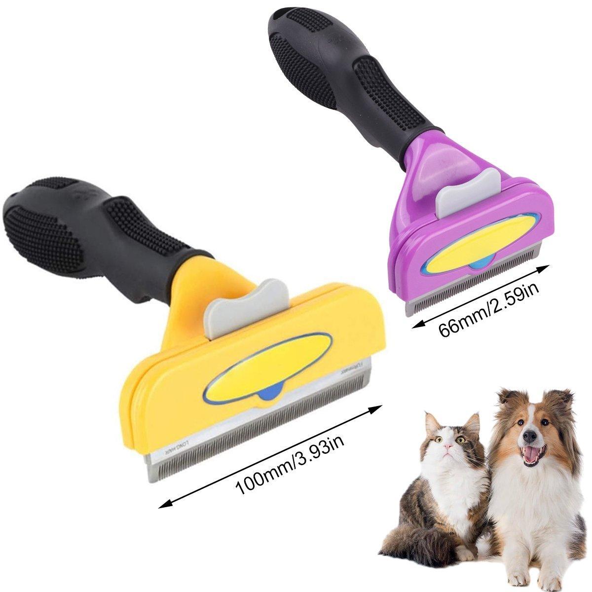 Pet Hair Removal Brush Deshedding Tool for Cats Dogs Grooming Comb Fur Remover - Yellow