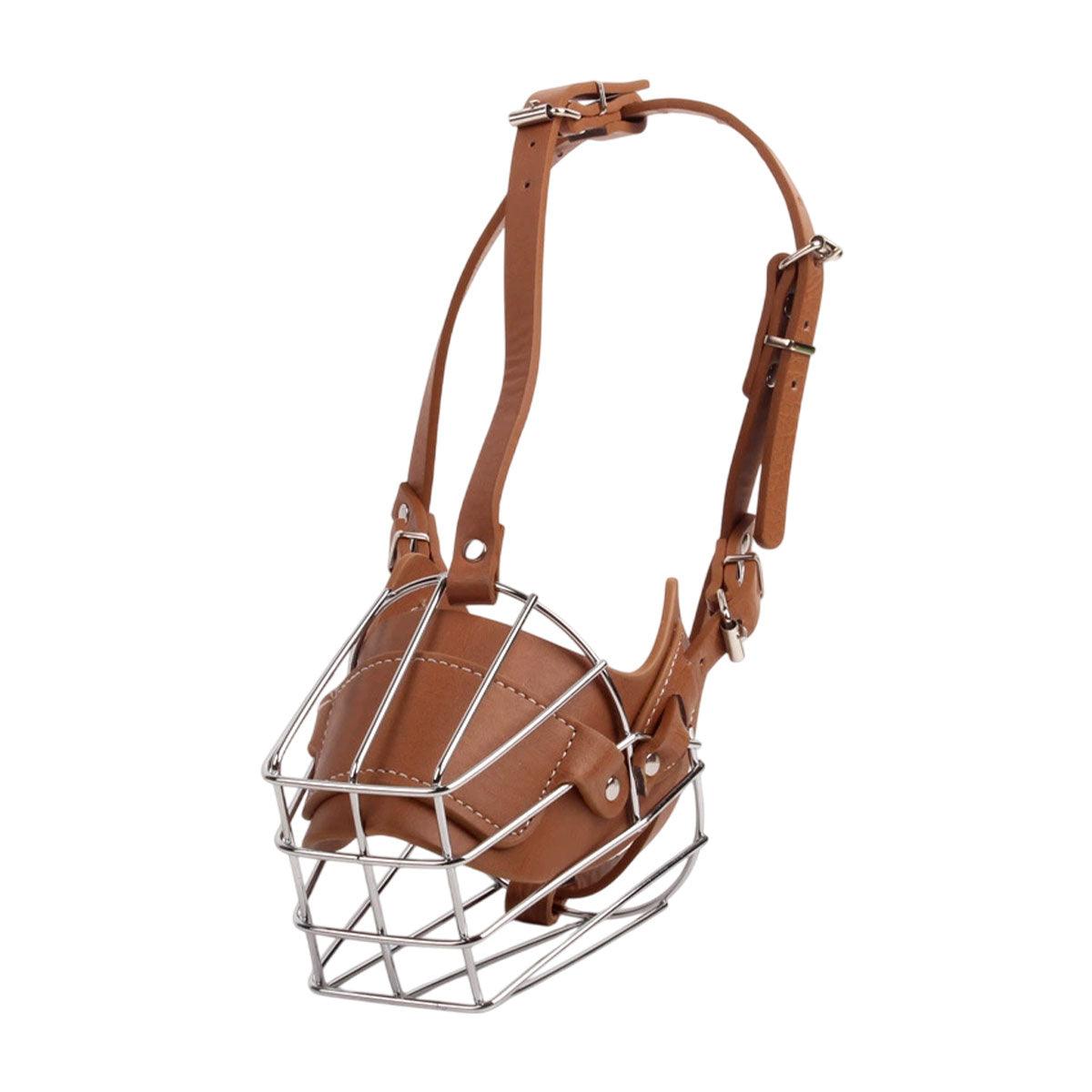 Anti Bite Anti Bark Dog Muzzle Mouthguard Adjustable for Small Medium Large Dogs - Brown-M