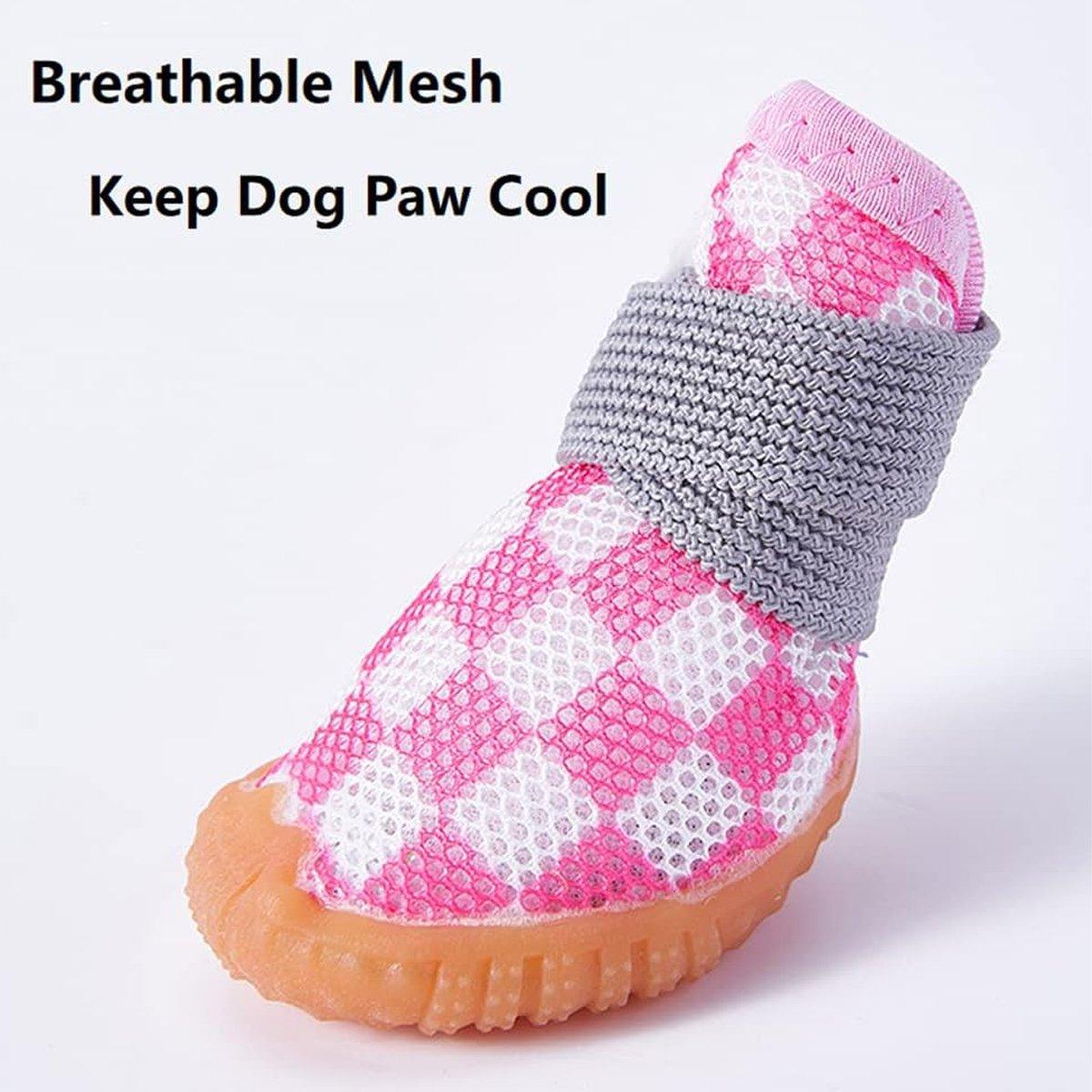 4pcs Breathable Mesh Dog Shoes Small Pets Puppy Paw Protection Summer Boots - Green-4