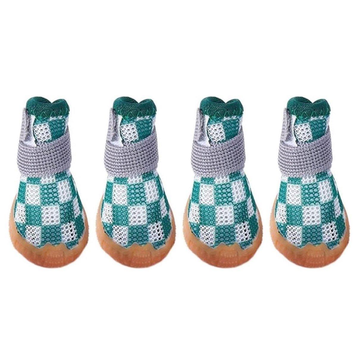 4pcs Breathable Mesh Dog Shoes Small Pets Puppy Paw Protection Summer Boots - Green-5