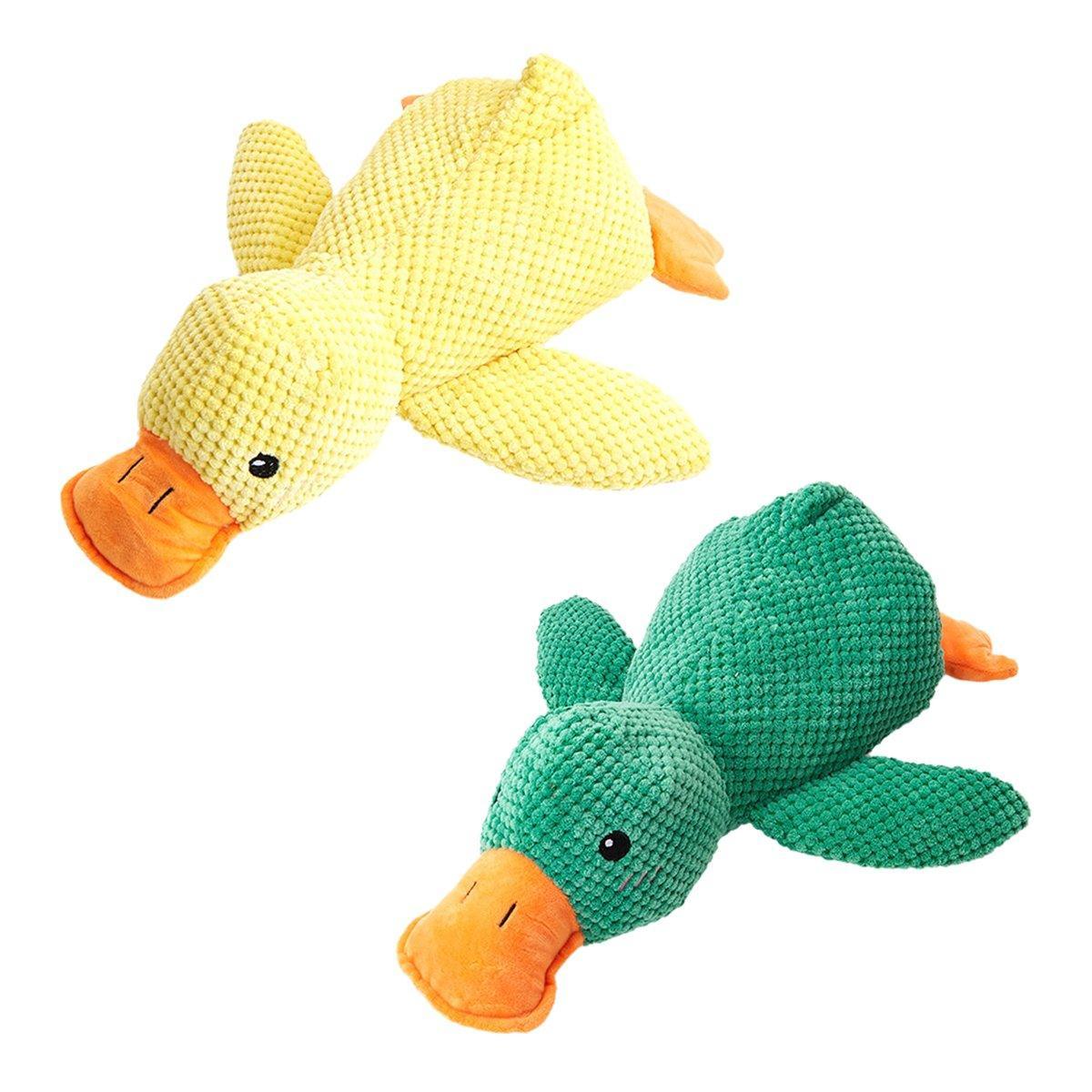 Plush Cartoon Duck Dog Toy Interactive Squeaky Pet Toy Durable Fun Chew Toy - Yellow