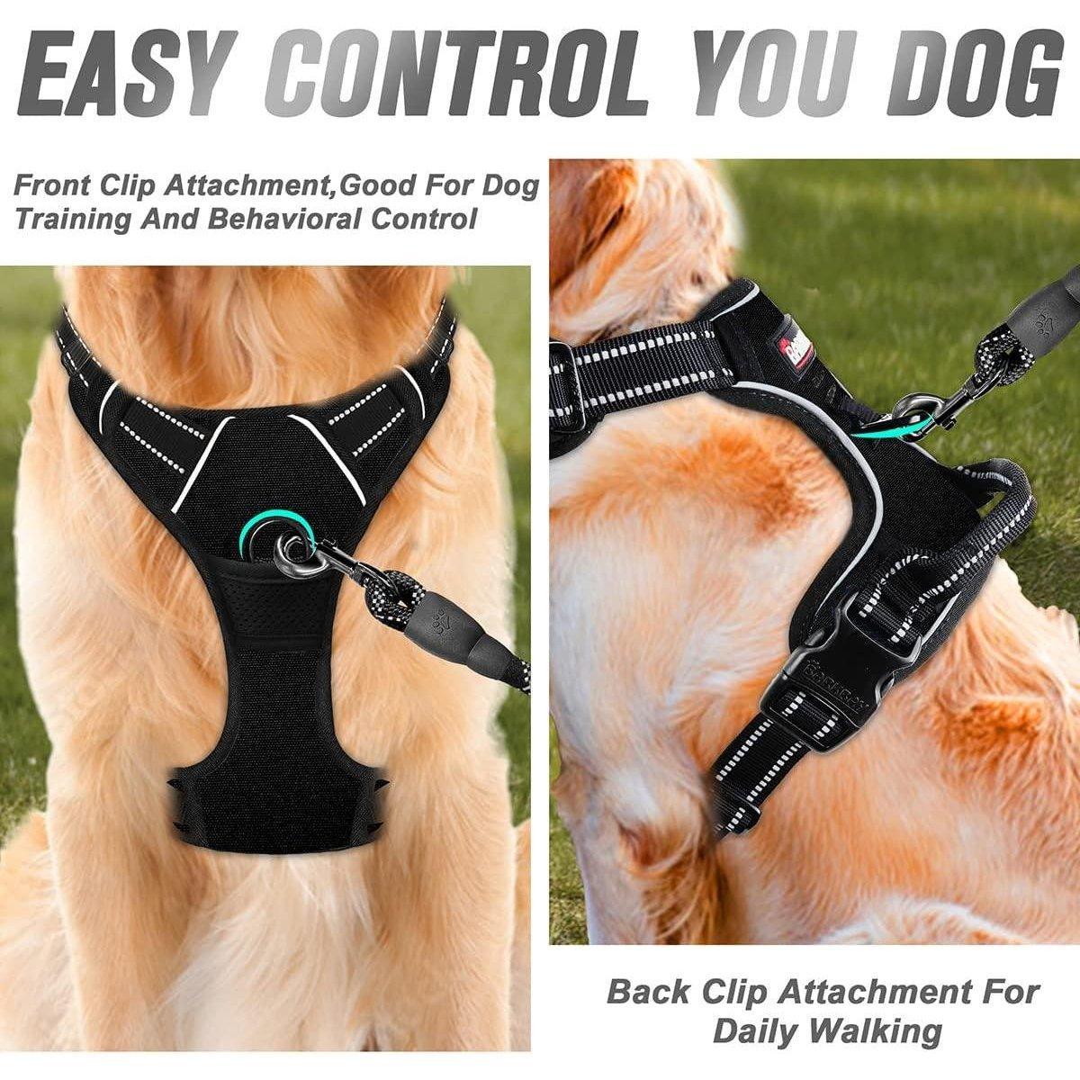 Adjustable No-Pull Dog Harness Vest S-XL Reflective Pet Training Outdoor Handle - Blue-S
