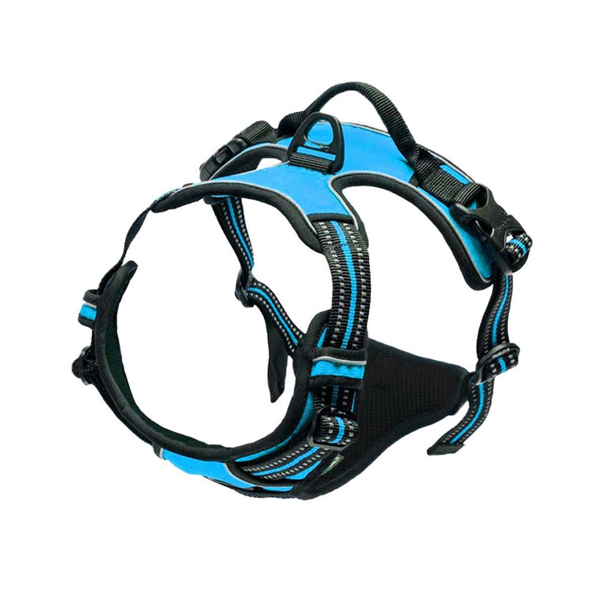 Adjustable No-Pull Dog Harness Vest S-XL Reflective Pet Training Outdoor Handle - Blue-S
